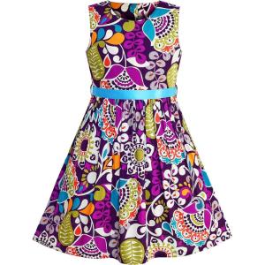 Sunny Fashion Girls Dress Blue Flower Print(Purple Paisley)