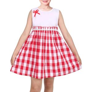 Sunny Fashion Girls Dress Blue Flower Print(Red Checkered)