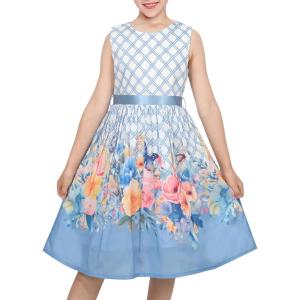 Sunny Fashion Girls Dress Blue Flower Print(Sky Blue)