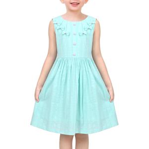 Sunny Fashion Girls Dress Blue Flower Print(Turquoise Blue)