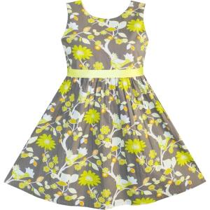 Sunny Fashion Girls Dress Blue Flower Print(Yellow)