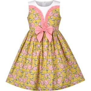 Sunny Fashion Girls Dress Blue Flower Print(Yellow Flower)