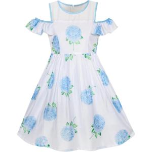 Sunny Fashion Girls Dress Blue Hydrangea Flower Cold Shoulder Party Princess