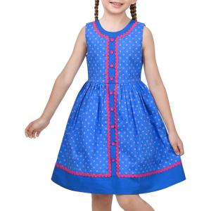Sunny Fashion Girls Dress Blue Polka Dot Pocket Pleated Summer Sleeveless Cotton(Blue)