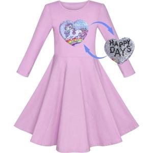 Sunny Fashion Girls Dress Butterfly Long Sleeve Casual Knit Cotton Dress(Purple)