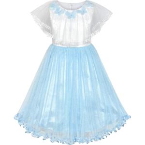 Sunny Fashion Girls Dress Cape Cloak Dress Purple Wedding Size 5-12(Blue)