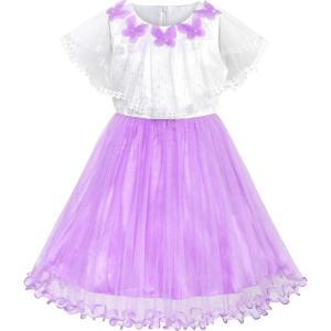 Sunny Fashion Girls Dress Cape Cloak Dress Purple Wedding Size 5-12(Purple)