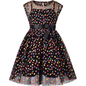 Sunny Fashion Girls Dress Caramel Star Lace Short Sleeve Pleated Collar Dress(Multi-color)