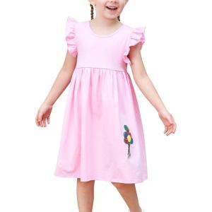 Sunny Fashion Girls Dress Casual Cotton Flying Sleeve Balloon(Pink)
