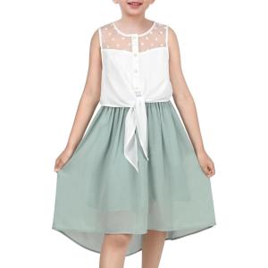 Sunny Fashion Girls Dress Chiffon Floral High-Low Tie Waist Party Princess(Pale Green)