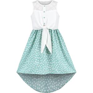 Sunny Fashion Girls Dress Chiffon Floral High-Low Tie Waist Party Princess(Pale Turquoise)