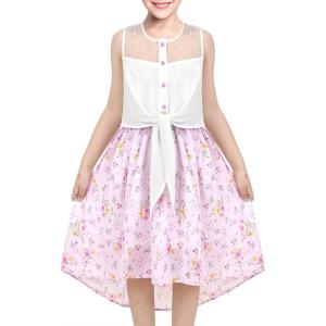 Sunny Fashion Girls Dress Chiffon Floral High-Low Tie Waist Party Princess(Pink Floral)