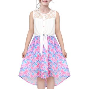 Sunny Fashion Girls Dress Chiffon Floral High-Low Tie Waist Party Princess(Purple Scales)