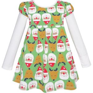 Sunny Fashion Girls Dress Christmas Santa Reindeer 2-in-1 Top Dress Size 2-8