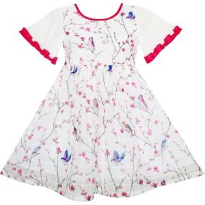 Sunny Fashion Girls Dress Flutter Sleeve Birds Print Princess Size 7-14