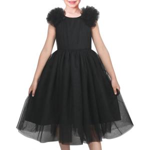 Sunny Fashion Girls Dress Glitter Sequin Wedding Bridesmaid Pageant Size 4-14(Black Puff Sleeve)