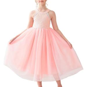 Sunny Fashion Girls Dress Glitter Sequin Wedding Bridesmaid Pageant Size 4-14(Flesh Pink)