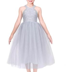 Sunny Fashion Girls Dress Glitter Sequin Wedding Bridesmaid Pageant Size 4-14(Gray Tulle)