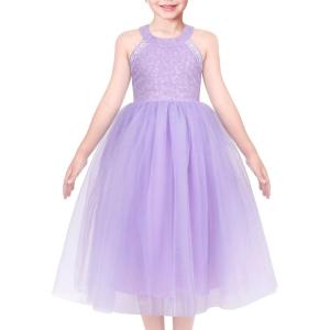 Sunny Fashion Girls Dress Glitter Sequin Wedding Bridesmaid Pageant Size 4-14(Purple Tulle)