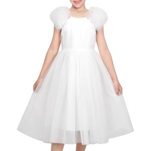 Sunny Fashion Girls Dress Glitter Sequin Wedding Bridesmaid Pageant Size 4-14(White Puff Sleeve)