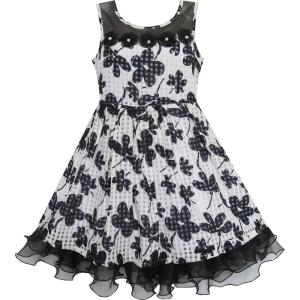 Sunny Fashion Girls Dress Lace Tulle Flower Transparent Shoulder Black