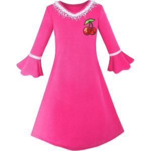 Sunny Fashion Girls Dress Lotus Leaf Sleeve Cherry Embroidery Everyday Size 3-10