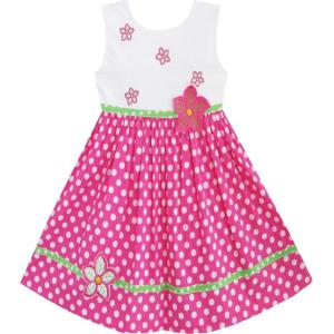 Sunny Fashion Girls Dress Pink Dot Flower Embroidered Sundress