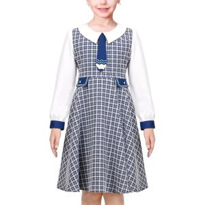 Sunny Fashion Girls Dress Pink Flower Long Sleeve Cotton Casual Dress Size 4-8(Blue Plaid)