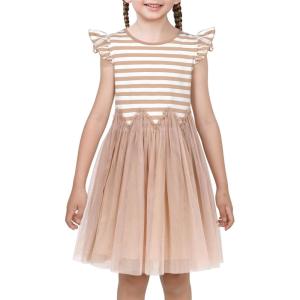 Sunny Fashion Girls Dress Pink Sequin Wedding Hi-Low Tulle Skirt Tutu Flutter Sleeve(Beige Brown)