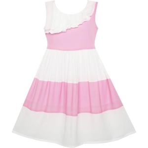 Sunny Fashion Girls Dress Pleated Collar Color Block Chiffon Size 7-16