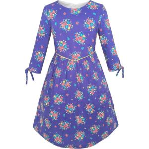 Sunny Fashion Girls Dress Purple Flower 3/4 Sleeve Princess Party Dress