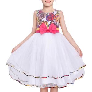 Sunny Fashion Girls Dress Purple Flower White Tulle Pleated Wedding Party(Floral White)