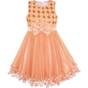 Sunny Fashion Girls Dress Purple Flower White Tulle Pleated Wedding Party(Light Salmon)