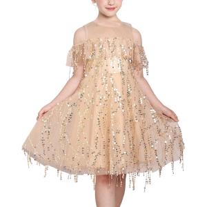 Sunny Fashion Girls Dress Purple Off Shoulder Hi-Low Skirt Bridesmaid Size 7-14(Beige)