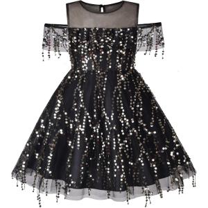 Sunny Fashion Girls Dress Purple Off Shoulder Hi-Low Skirt Bridesmaid Size 7-14(Black)