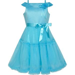 Sunny Fashion Girls Dress Purple Off Shoulder Hi-Low Skirt Bridesmaid Size 7-14(Blue)