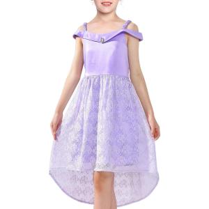 Sunny Fashion Girls Dress Purple Off Shoulder Hi-Low Skirt Bridesmaid Size 7-14(Purple)