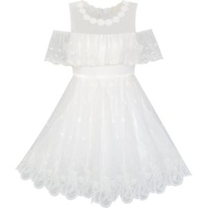 Sunny Fashion Girls Dress Purple Off Shoulder Hi-Low Skirt Bridesmaid Size 7-14(White Floral)