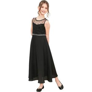 Sunny Fashion Girls Dress Rhinestone Chiffon Bridesmaid Dance Ball Maxi Gown(Black)