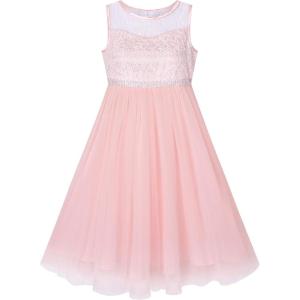 Sunny Fashion Girls Dress Rhinestone Chiffon Bridesmaid Dance Ball Maxi Gown(Blush Pink)