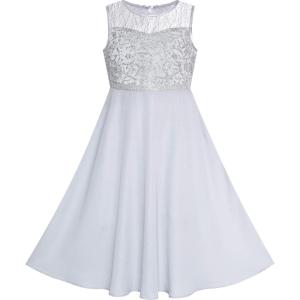 Sunny Fashion Girls Dress Rhinestone Chiffon Bridesmaid Dance Ball Maxi Gown(Elegant Gray)