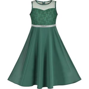 Sunny Fashion Girls Dress Rhinestone Chiffon Bridesmaid Dance Ball Maxi Gown(Green)