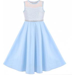 Sunny Fashion Girls Dress Rhinestone Chiffon Bridesmaid Dance Ball Maxi Gown(Ice Blue)