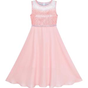 Sunny Fashion Girls Dress Rhinestone Chiffon Bridesmaid Dance Ball Maxi Gown(Light Coral Pink)