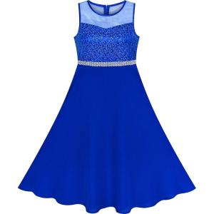 Sunny Fashion Girls Dress Rhinestone Chiffon Bridesmaid Dance Ball Maxi Gown(Sapphire Blue)
