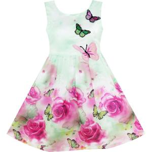 Sunny Fashion Girls Dress Rose Flower Print Embroidery Purple(Green)