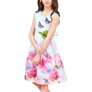 Sunny Fashion Girls Dress Rose Flower Print Embroidery Purple(Multi-color)