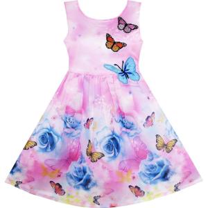 Sunny Fashion Girls Dress Rose Flower Print Embroidery Purple(Purple)