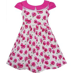 Sunny Fashion Girls Dress Rose Flower Turn-Down Collar Lace Pink