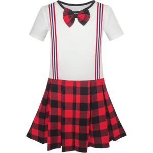 Sunny Fashion Girls Dress School Black White Check Suspender Skirt Size 4-10